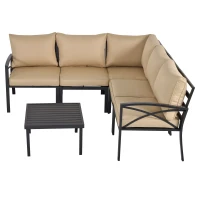 Outsunny 6-Piece Patio L-Shaped Sofa Conversation Set with Coffee Table, Water-Fighting Materials, & Comfort, Beige(m-10)