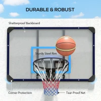 Soozier Wall Mounted Basketball Hoop, Mini Hoop with 45" x 29" Shatter Proof Backboard, Durable Rim and All-Weather Net, Blue(m-5)