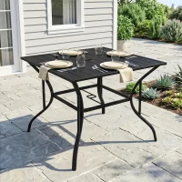 Outsunny Outdoor Dining Table for Four, Patio Table with Parasol Hole, Square Garden Table with Slatted Metal Plate Top, for Backyard, Poolside, Black(m-1)