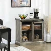 HOMCOM Farmhouse Buffet Cabinet Kitchen Sideboard with Sliding Barn Door and Adjustable Shelves for Living Room Natural(m-2)