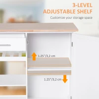 HOMCOM Rolling Kitchen Island with Storage, Kitchen Cart with Solid Wood Countertop, Drawer, Adjustable Shelf and Wine Rack, White(m-6)