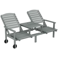 Outsunny Outdoor Bench with Wheels and 3-Position Adjustable High Back, 2 Seater Outdoor Loveseat with Umbrella Hole, Grey(m-9)