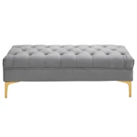 HOMCOM End of Bed Bench, Upholstered Bench, Entryway Shoe Bench with Button Tufted for Living Room, Bedroom, Grey(m-12)
