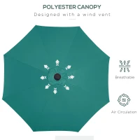 Outsunny 9ft Solar Patio Umbrella Outdoor Sunshade 24 LED Lights Tilt Canopy Green(m-6)