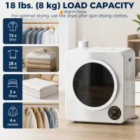 HOMCOM Clothes Dryer with 6 Drying Modes, Laundry Dryer with Stainless Steel Tub 18 lbs, White(m-4)