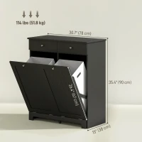 HOMCOM Laundry Cabinet, Tilt Out Laundry Hamper Cabinet with 2 Baskets, Bathroom Hamper Cabinet with 2 Drawers, Black(m-3)