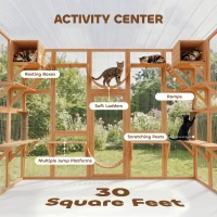 PawHut Large Outdoor Catio with Condos, Platforms, Doors, Ladders, Weather-Resistant Roof, Orange(m-5)