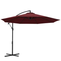 Outsunny 9.7ft Offset Patio Umbrella Garden Hanging Parasol Banana Cantilever Umbrella with Base, Crank, Wine Red(m-9)