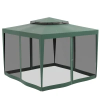 Outsunny 10' x 10' Outdoor Canopy Tent Party Tent with Mesh Netting and Double Tier Roof for Backyard, Garden, Patio, Green(m-7)