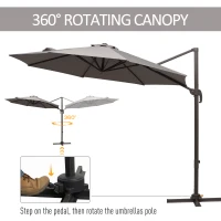 Outsunny 10ft Cantilever Patio Umbrella with 360° Rotation, Crank & Cross Base for Garden Deck Pool Backyard, Grey(m-4)