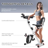 Soozier Stationary Exercise Bike with Adjustable Desktop, Seat Height and Resistance, 3lb Flywheel and Foldable Space-Saving Design, White(m-5)