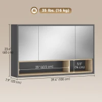 HOMCOM Wall Mounted Bathroom Medicine Cabinet with Mirror and Shelves, Grey(m-3)
