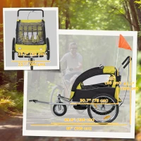 Aosom 2-in-1 Bike Trailer for Kids, Foldable 2-Seat Baby Stroller with 5-Point Harness, Rubber Wheels, Storage Bag, Yellow(m-3)