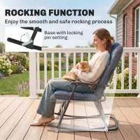 Outsunny 3pc Patio Foldable Rocking Chair Set, Outdoor Rocking Chairs and Table Bistro Set w/ Padded Seat, Headrest, Backrest for park, backyard, garden, Blue(m-4)