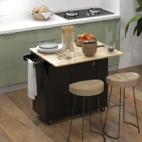 HOMCOM Kitchen Island with Power Outlet and Drop Leaf, Rolling Kitchen Cart with 2 Drawers and Adjustable Shelves, Black(m-1)