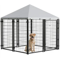 PawHut Lockable Dog House Kennel with Water-resistant Roof for Small and Medium Sized Pets, 4.7' x 4.7' x 5.1', Silver(m-11)