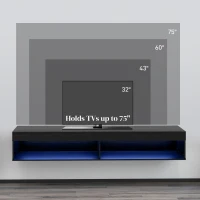 HOMCOM Modern Wall Mounted TV Stand with Storage and LED Lights for TVs up to 75", Floating TV Shelf for Living Room, Black(m-6)