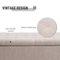 HOMCOM Storage Ottoman, Linen Fabric End of Bed Bench with Soft Close Lid, Button Tufted Storage Bench for Living Room, Entryway or Bedroom, 42" x 17" x 19", Beige(m-6)
