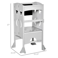 Qaba 2 in 1 Kids Foldable Kitchen Step Stool, Toddler Standing Tower with Chalkboard and Lockable Handrail for Children 3-6 Years Old, Gray(m-3)