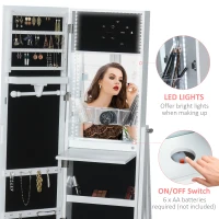 HOMCOM Jewellery Cabinet with Full-Length Mirror, Standing Jewelry Armoire with LED Light, White(m-5)