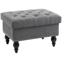 HOMCOM Ottoman with Storage for Living Room, 25" Storage Ottoman with Removable Lid, Button-Tufted Fabric Bench for Footrest and Seat with Wood Legs, Gray(m-1)