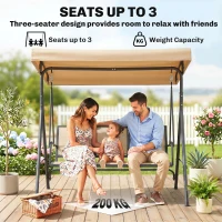 Outsunny 3-Seater Swing Chair Covered Garden Hammock A-Frame Outdoor Porch Glider Sling Seat with Adjustable Canopy Cover, Beige(m-6)