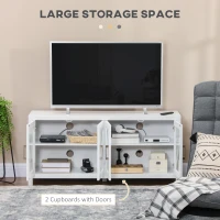 HOMCOM TV Cabinet Stand for TVs up to 58", Entertainment Center with Adjustable Shelves, 4 Glass Doors and 4 Cable Holes for Living Room, White(m-4)