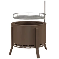 Outsunny 2-in-1 Smokeless Fire Pit BBQ Grill Portable Camping Bonfire Stove with Poker, Steel, Bronze(m-1)