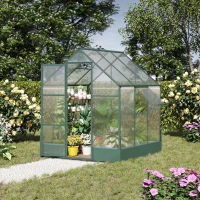 Outsunny 6' x 6' x 7' Walk-in Plant Polycarbonate Greenhouse with Temperature Controlled Window Hobby Greenhouse for Backyard/Outdoor(m-10)