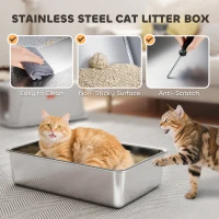 PawHut XL Stainless Steel Cat Litter Box, Kitty Litter Box with Flip Cover, Pedal, Deodorizer, for Big Cats(m-6)