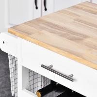 HOMCOM Rolling Kitchen Island with Storage, Kitchen Cart with Solid Wood Countertop, Drawer, Adjustable Shelf and Wine Rack, White(m-8)