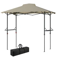 Outsunny 5 x 8.5 ft Pop Up Grill Gazebo with 2 Shelves, UPF 50+ Outdoor Instant Canopy Portable Shelter with Carry Bag, Khaki(m-2)
