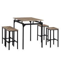 HOMCOM 5 Piece Modern Dining Table and 4 Stools Industrial Dining Set with Footrest & Metal Legs, For Kitchen, Natural(m-1)