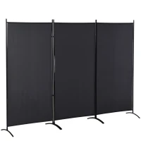 HOMCOM 6' 3 Panel Room Divider, Double Hinged Folding Wall Divider, Indoor Privacy Screen for Home Office,  Charcoal Grey(m-2)