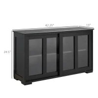 HOMCOM Sideboard Buffet Cabinet, Stackable Credenza, Coffee Bar Cabinet with Sliding Glass Door and Adjustable Shelf, Black(m-3)