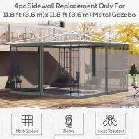Outsunny Replacement Mosquito Netting for Gazebo 12' x 12' Black Screen Walls for Canopy with Zippers(m-4)