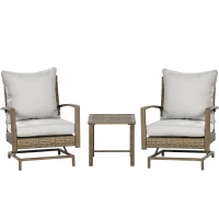 Outsunny Patio Bistro Set, Porch Furniture with Soft Cushions and Rocking Function for Yard, Lawn, Porch, Light Gray(m-1)