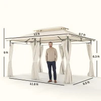 Outsunny 10' x 13' Double Roof Patio Gazebo, Outdoor Gazebo with Curtains, for Garden, Lawn, Backyard and Deck, Cream White(m-3)