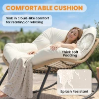 Outsunny Indoor Outdoor Papasan Rocking Chair, Oversized Rocking Egg Chair with Cushion for Garden, Patio, Beige(m-5)