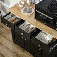 HOMCOM Kitchen Storage Cabinet, Sideboard Floor Cupboard with Solid Wood Top, Adjustable Shelf, and 3 Drawers, Black(m-9)