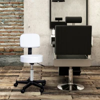 HOMCOM Rolling Stool with Wheels, Swivel Stool with Back Support, Adjustable Height, PU Leather Drafting Chair for Home Office, White(m-1)