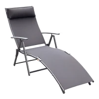 Outsunny Chaise Lounge Foldable Outdoor Chair, Portable, 7-Position Adjustable Reclining Tri-fold Chair for Camping, Sunbathing & Tanning at the Beach, Swimming Pool with Pillow, Grey(m-1)