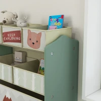 Qaba Toy Storage Organizer with 6 Storage Bins and 3-Tier Bookshelf, Toy Storage Shelf for Bedroom, Animal Design, Green(m-8)