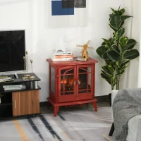 HOMCOM Electric Fireplace Heater, Fireplace Stove with Realistic LED Flames and Logs, Remote Control and Overheating Protection, 1400W, Red(m-2)