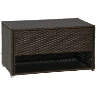Outsunny Outdoor Deck Box & Shoe Storage, PE Rattan Wicker Towel Rack with Liner for Indoor, Outdoor, Patio Furniture Cushions, Pool, Garden Tools, Brown(m-1)