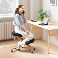 HOMCOM Ergonomic Kneeling Chair, Posture Chair with Rubberwood Frame, Rolling Wheels for Office, Posture Correction, Black(m-1)