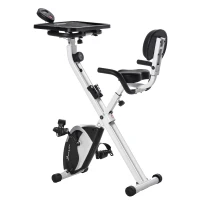 Soozier Stationary Exercise Bike with Adjustable Desktop, Seat Height and Resistance, 3lb Flywheel and Foldable Space-Saving Design, White(m-11)