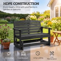 Outsunny Patio Glider Bench w/ HDPE Slatted Double Rocking Chair, Distressed Black(m-5)