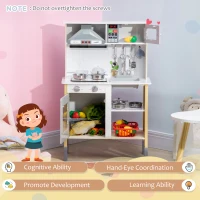 Qaba Wooden Play Kitchen with Realistic Lights and Sounds, Height-Adjustable Kids Kitchen Playset with Microwave, Range Hood, Cooking Accessories, Gift for 3-6 Years Old, White(m-5)