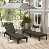 Outsunny Outdoor Lounge Chair Set of 2, Waterproof Resin Lounge Chairs with 4-Position Adjustable Backrest for Backyard, Black(m-8)
